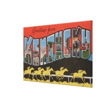 Kentucky (Horse Race Scene) - Large Letter Scene Stretched Canvas Print