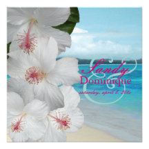 Ketmie de PixDezines/plage blanche/mariage tropica Cartons D'invitation