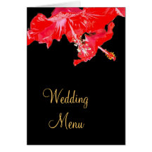 Ketmie rouge sur le menu noir de mariage cartes de vœux