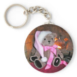 Key chain Teddy Bear Pink Santa Hat & pink ribbon