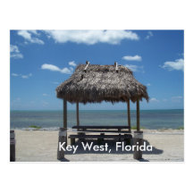 Key West Florida Tiki Hut Ocean Sea View Postcard