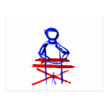 Keyboard player stick outline red blue cutout post cards