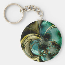 Keychain Abstract Art Metal Gold Teal Glass