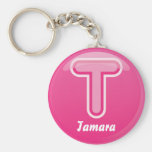 Keychain Letter T  Pink Bubble