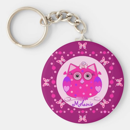 Keychain mignon avec un hibou et un nom girly porte-clefs