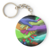 KEYCHAIN NEON FRIENDS GROUP STACKED TEAM HANDS