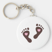 Keychain: Pink and chocolate baby feet with hearts