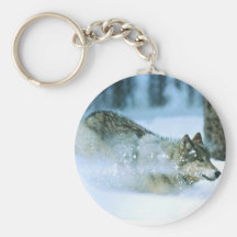 Keychain -Wolf Running in Snow