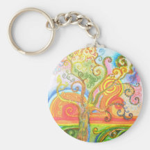 Keyring or Keychain with Psychedelic Tree Design