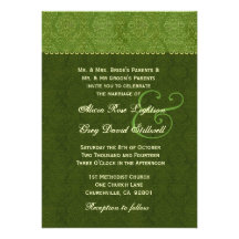 Khaki and Olive Damask Two Tone Wedding V322 Custom Announcement