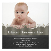 Khaki Green Black Boys Photo Christening Custom Announcement