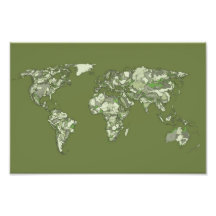 Khaki green world map photographic print