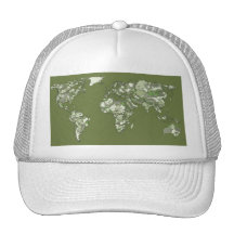 Khaki green world map trucker hat