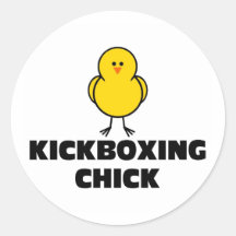 Kickboxing Chick Round Sticker