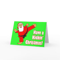 Kickin Santa Black Belt Christmas Cards