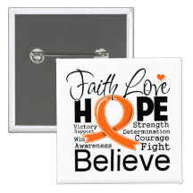 Kidney Cancer Typographic Faith Love Hope (Orange) Button