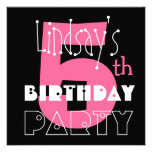 Kid's 5th Birthday Custom Name Modern Pink Personalized Invitation