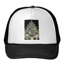 Kids and Christmas Tree - Vintage illustration Mesh Hats