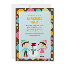 Kids and Snowman Christmas Party Custom Invitations