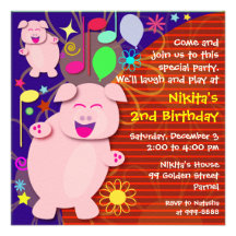 Kids Birthday Invitation: 013 Dancing Piggies