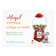 Kids Birthday Invitation - Cute Mouse with Gumball