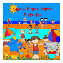 Kids Birthday Party  Beach Girls Boys Children Custom Invite