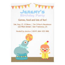 Kids Birthday Party - Circus Clown and Sea Lion Invites