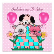 Kid's Birthday Party Spot Cats Dogs friends 2 Personalized Invitation