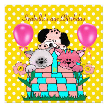 Kid's Birthday Party Spot Cats Dogs friends 3 Personalized Announcement