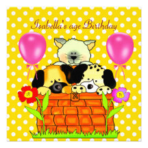 Kid's Birthday Party Spot Cats Dogs friends 4 Custom Invite