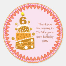 kids Birthday Thank You Stickers: Birthday Cake