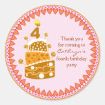 kids Birthday Thank You Stickers: Birthday Cake