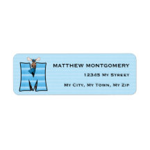 Kid's Blue Moose Monogram "M" Address Labels