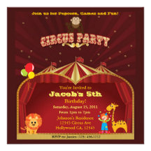 Kid's Circus Birthday Party Invites