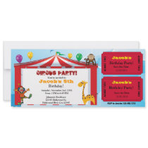 Kids Circus Birthday Ticket Invites