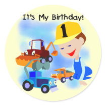 Kids Construction 1st Birthday T-shirts and Gifts Round Stickers