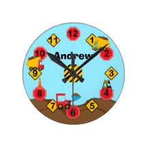 Kids Construction Trucks Wall Clock