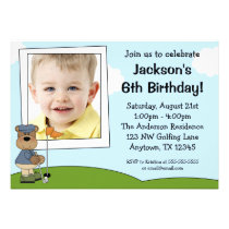 Kids Golf Bear Photo Birthday Party Invitations invitations