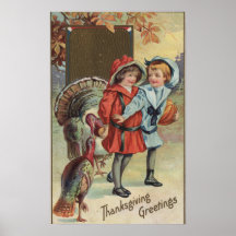 Kids Holding a Pumpkin, Turkeys Posters