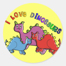 Kids "I Love Dinosaurs" T-shirts and Buttons Round Stickers