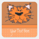 Kids Orange Tiger Stripe Cat Personalized Square Sticker