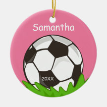 Kids Personalized Soccer Ball Pink Christmas Tree Ornament