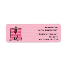 Kid's Pink Moose Monogram "M" Address Labels