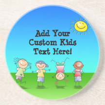 Kids Playing Outdoors on a Sunny Day Beverage Coasters