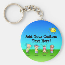 Kids Playing Outdoors on a Sunny Day Keychain