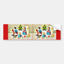 Kids playing with toys and christmas tree bumper sticker