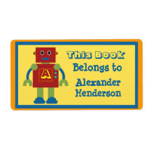 Kids Robot Monogram Book Sticker Personalized Shipping Label