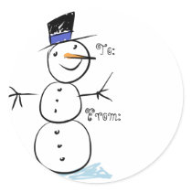 Kids Snowman Christmas Gift Tags Round Sticker