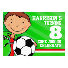 Kids soccer / football green birthday invitation