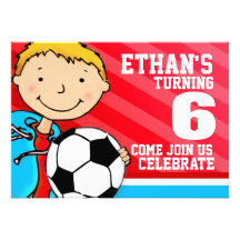 Kids soccer / football sports birthday invitation